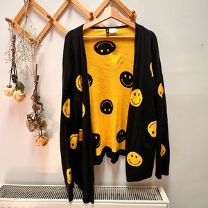 H&M 100% Cotton Knit Smiley Face Cardigan - Size Large